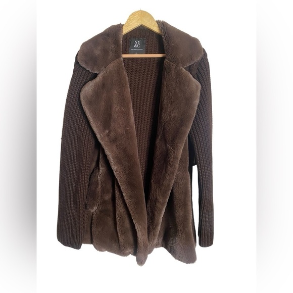 New York & Company Sweaters - NY&C New York & Co Faux Fur Luxury Brown Sweater Cardigan  Womens Large